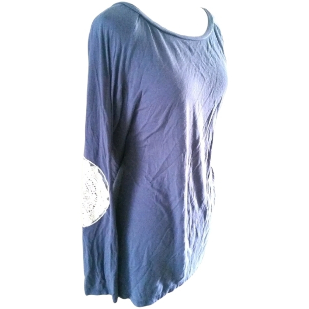BKE RED CROCHET ELBOWS STRETCH KNIT TOP SZ L